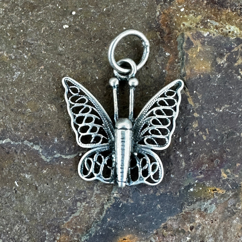 Vintage Sterling Silver Filigree Butterfly Pendant Pendant