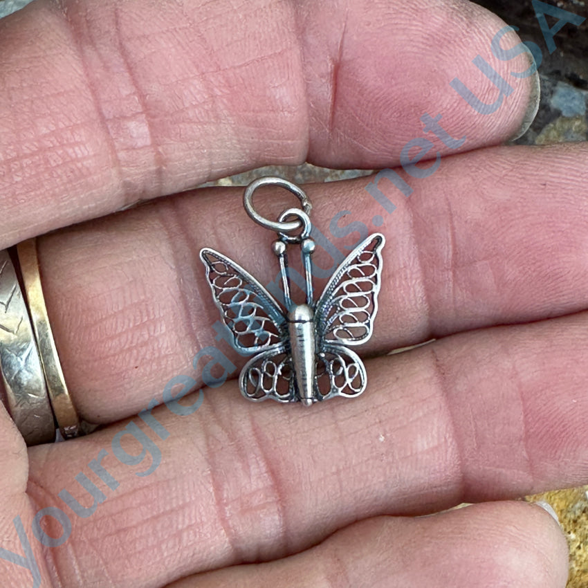 Vintage Sterling Silver Filigree Butterfly Pendant Pendant