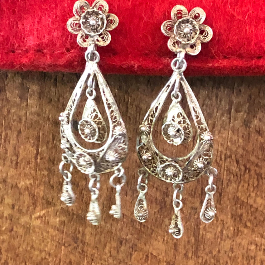 Vintage Sterling Silver Filigree Cannetille Hoop Screw Back Earrings Earrings