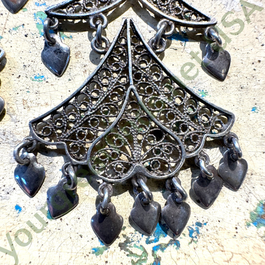 Vintage Sterling Silver Filigree Chandelier Pierced Earrings