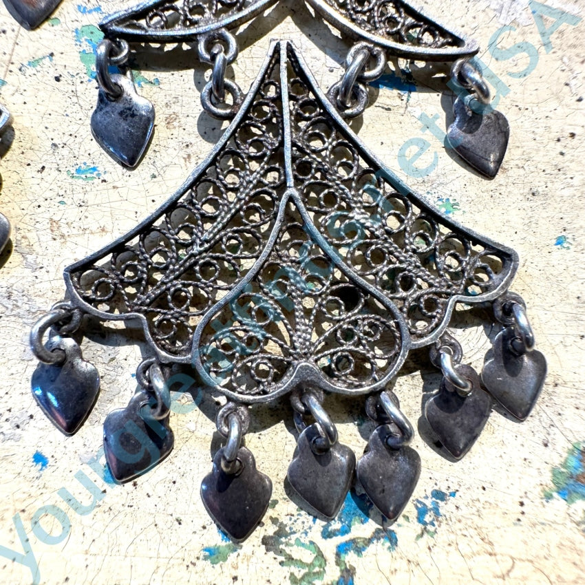 Vintage Sterling Silver Filigree Chandelier Pierced Earrings