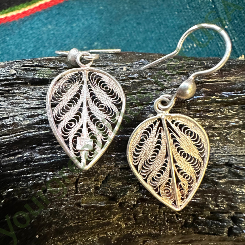 Vintage Sterling Silver Filigree Leaf Earrings Pierced