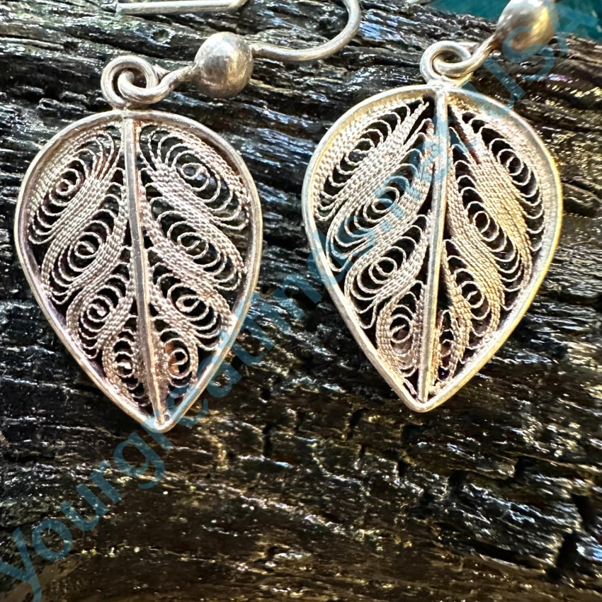 Vintage Sterling Silver Filigree Leaf Earrings Pierced