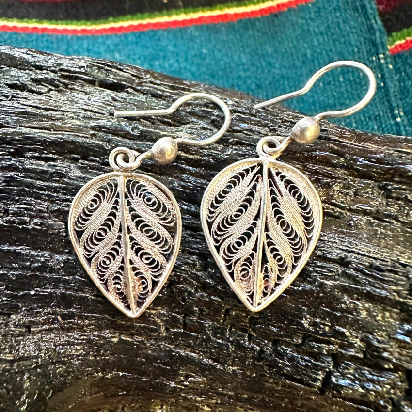 Vintage Sterling Silver Filigree Leaf Earrings Pierced