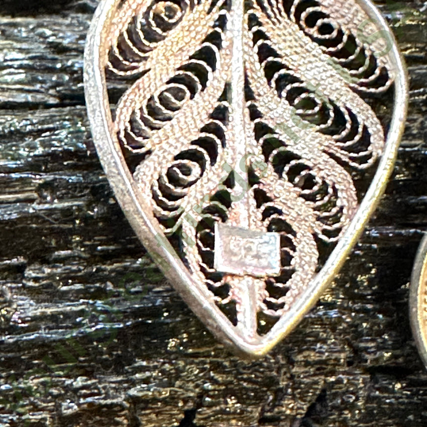 Vintage Sterling Silver Filigree Leaf Earrings Pierced