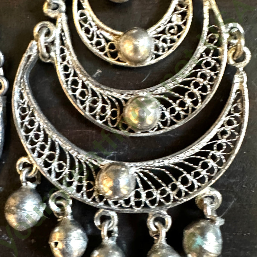 Vintage Sterling Silver Filigree Tiered Chandelier Shoulder Duster Pierced Earrings Earrings