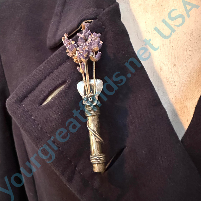 Vintage Sterling Silver Flower Vase Pin Brooch