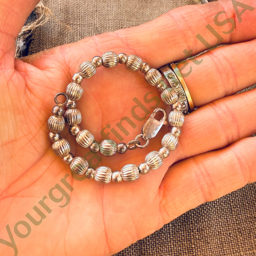 Vintage Sterling Silver Fluted Round Bead Bracelet bracelet