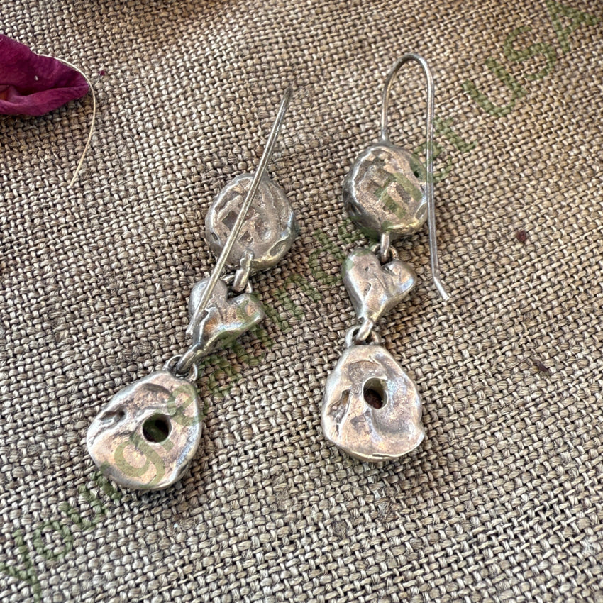 Vintage Sterling Silver & Garnet Pierced Earrings earrings