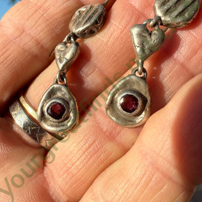 Vintage Sterling Silver & Garnet Pierced Earrings earrings