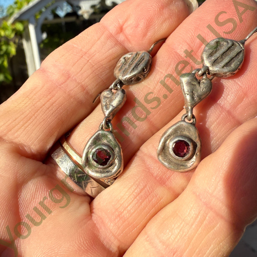 Vintage Sterling Silver & Garnet Pierced Earrings earrings