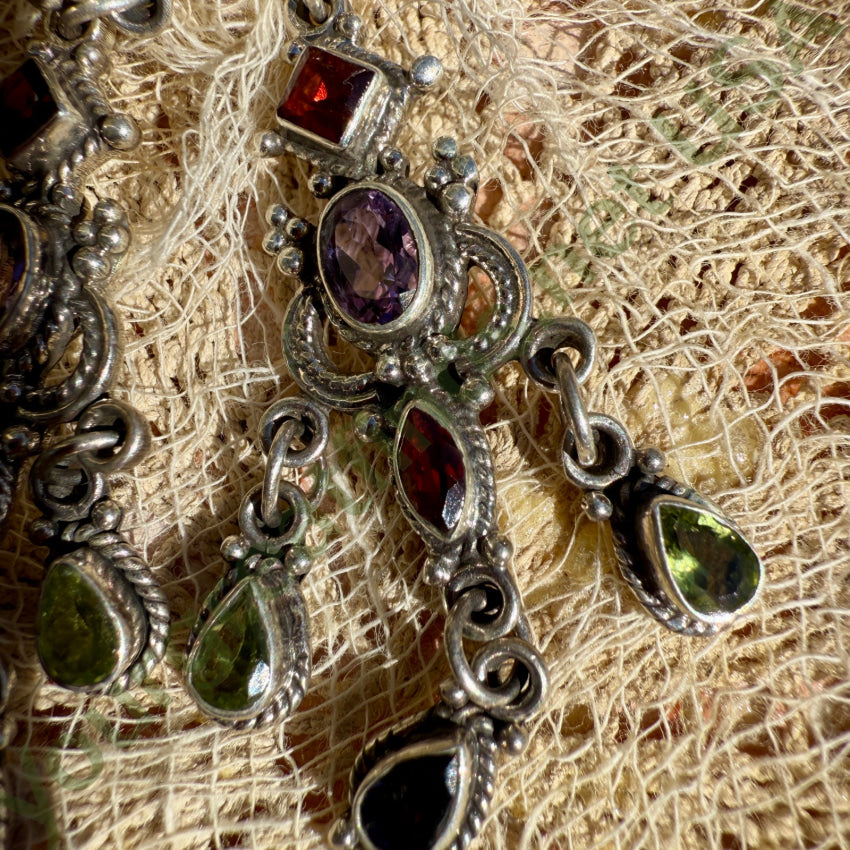 Vintage Sterling Silver Gemstone Chandelier Pierced Post Earrings earrings