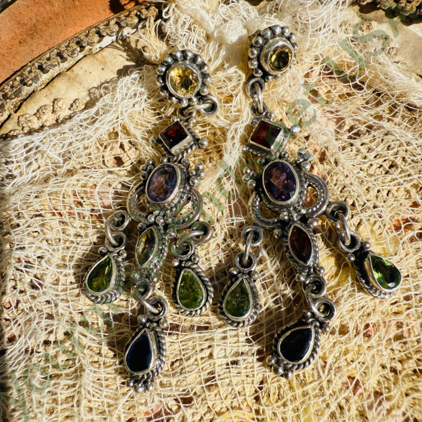Vintage Sterling Silver Gemstone Chandelier Pierced Post Earrings earrings