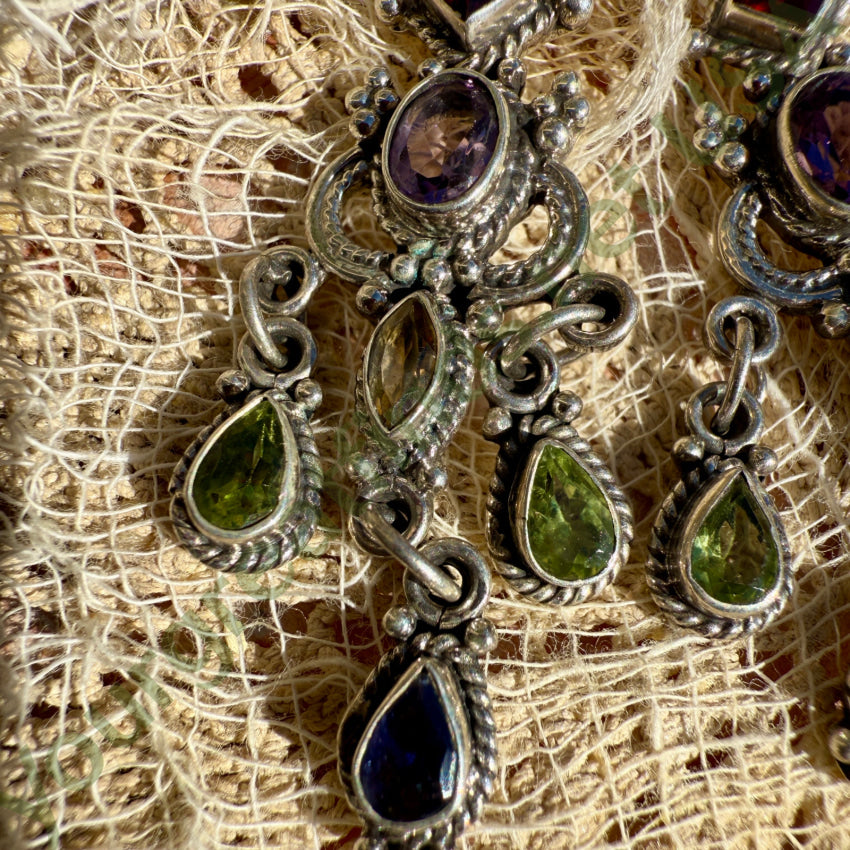 Vintage Sterling Silver Gemstone Chandelier Pierced Post Earrings earrings