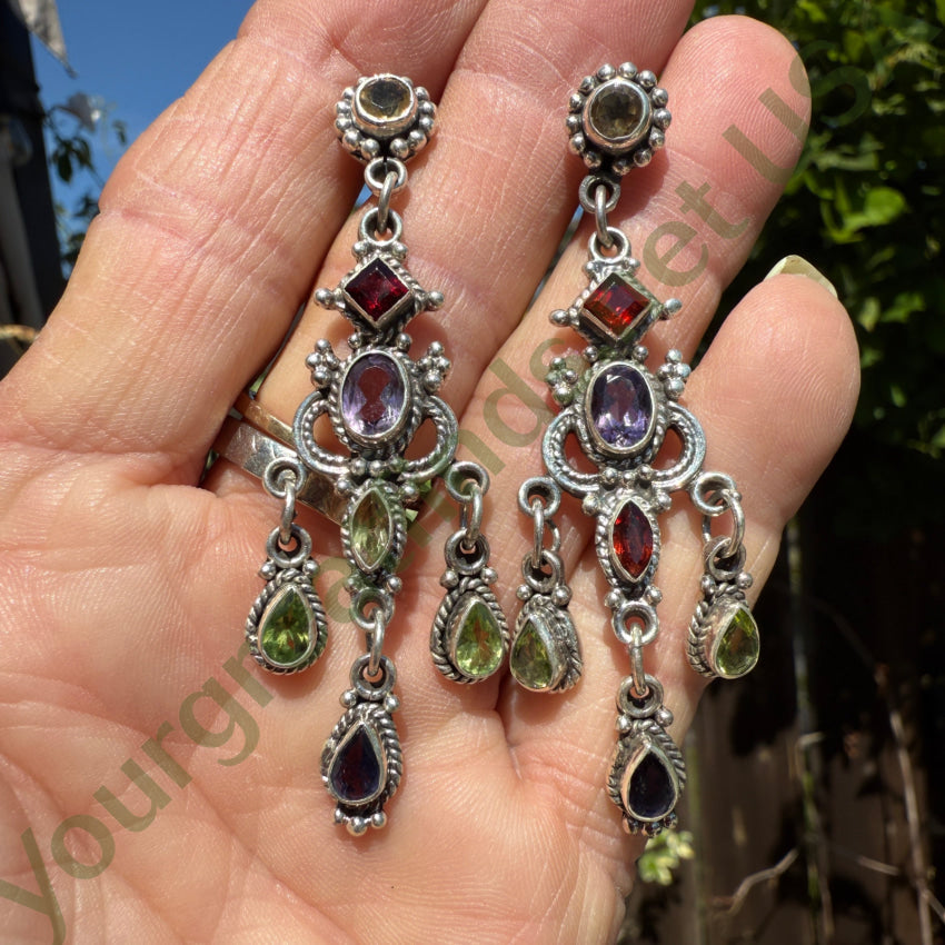 Vintage Sterling Silver Gemstone Chandelier Pierced Post Earrings earrings