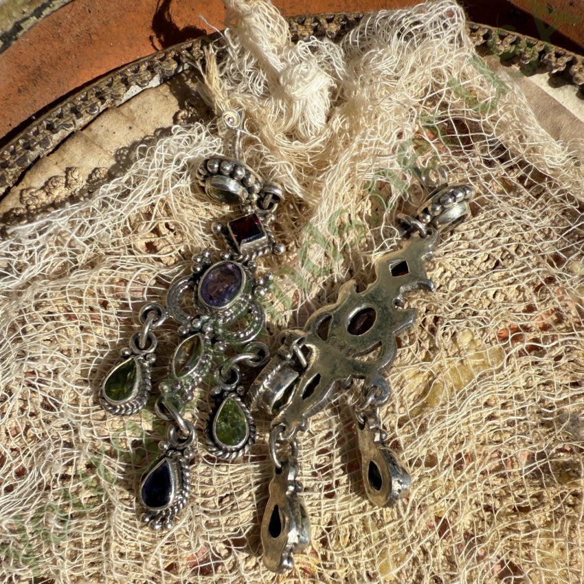 Vintage Sterling Silver Gemstone Chandelier Pierced Post Earrings earrings