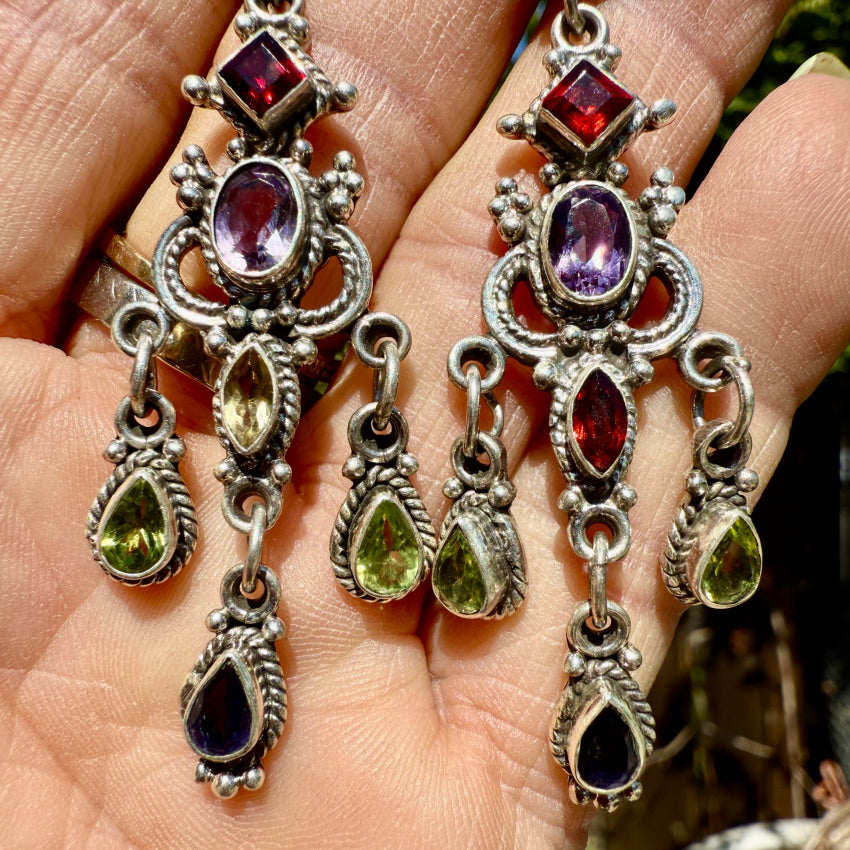 Vintage Sterling Silver Gemstone Chandelier Pierced Post Earrings earrings