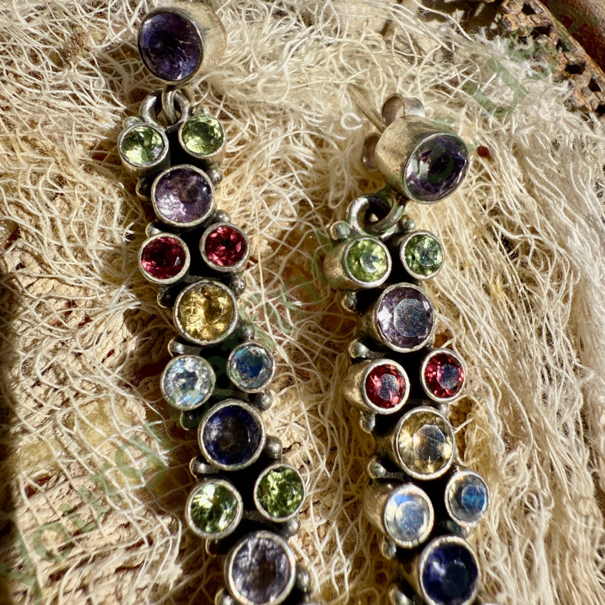 Vintage Sterling Silver Gemstone Shoulder Duster Pierced Post Earrings earrings