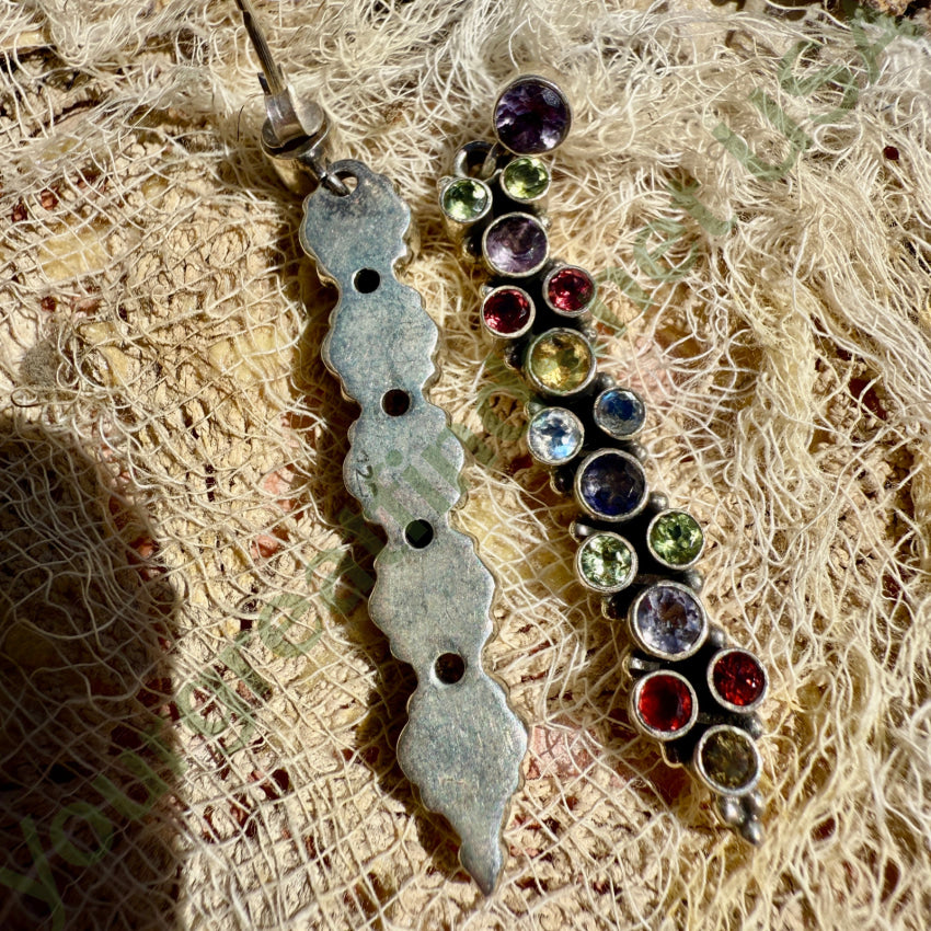 Vintage Sterling Silver Gemstone Shoulder Duster Pierced Post Earrings earrings