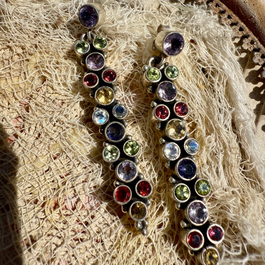 Vintage Sterling Silver Gemstone Shoulder Duster Pierced Post Earrings earrings