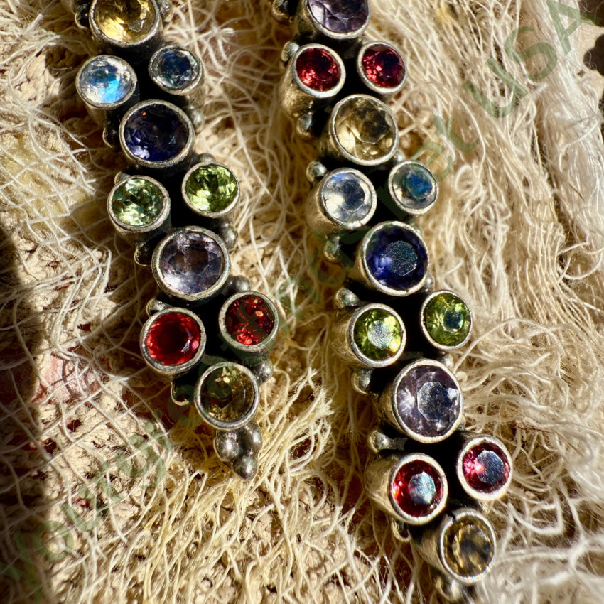 Vintage Sterling Silver Gemstone Shoulder Duster Pierced Post Earrings earrings