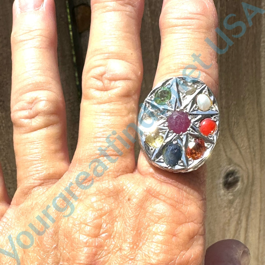 Vintage Sterling Silver Gemstone Signet Ring Size 11