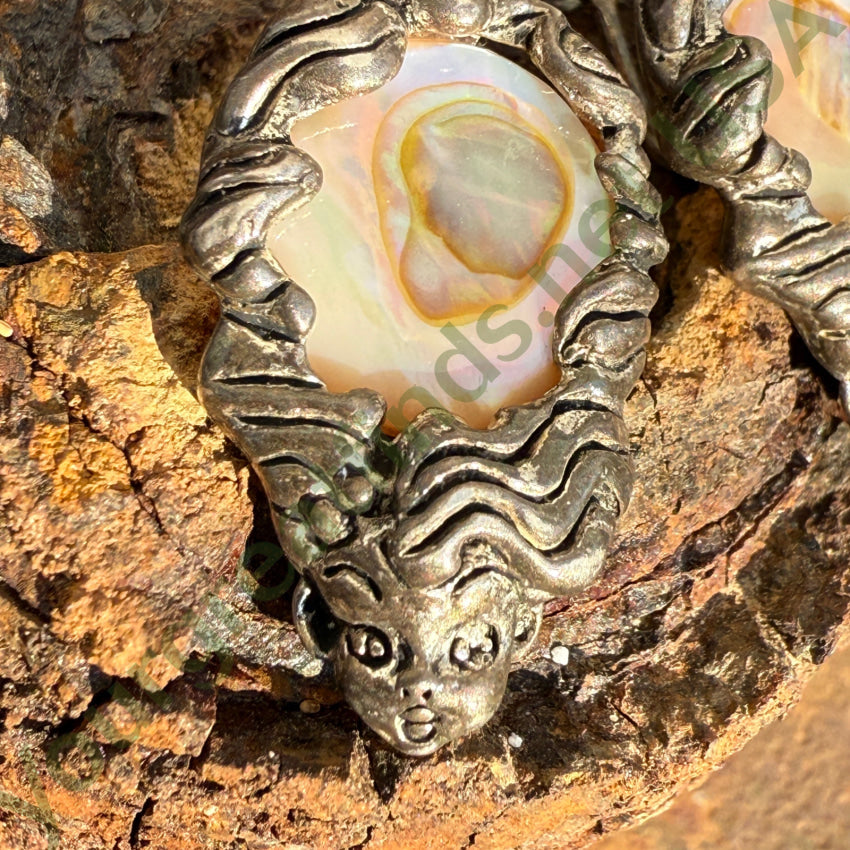 Vintage Sterling Silver Goddess Abalone In Her Hair Earrings Earrings