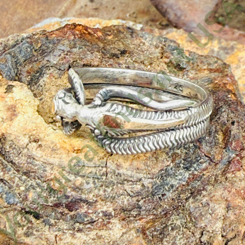 Vintage Sterling Silver & Gold Double Serpent Snake Ring Size 8.5 ring