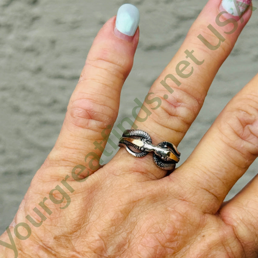 Vintage Sterling Silver & Gold Double Serpent Snake Ring Size 8.5 ring