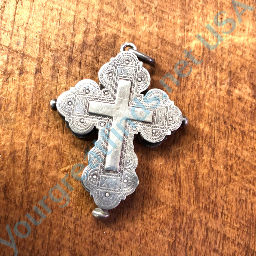 Vintage Sterling Silver & Gold Hand Etched Holy Cross Pendant Pendant