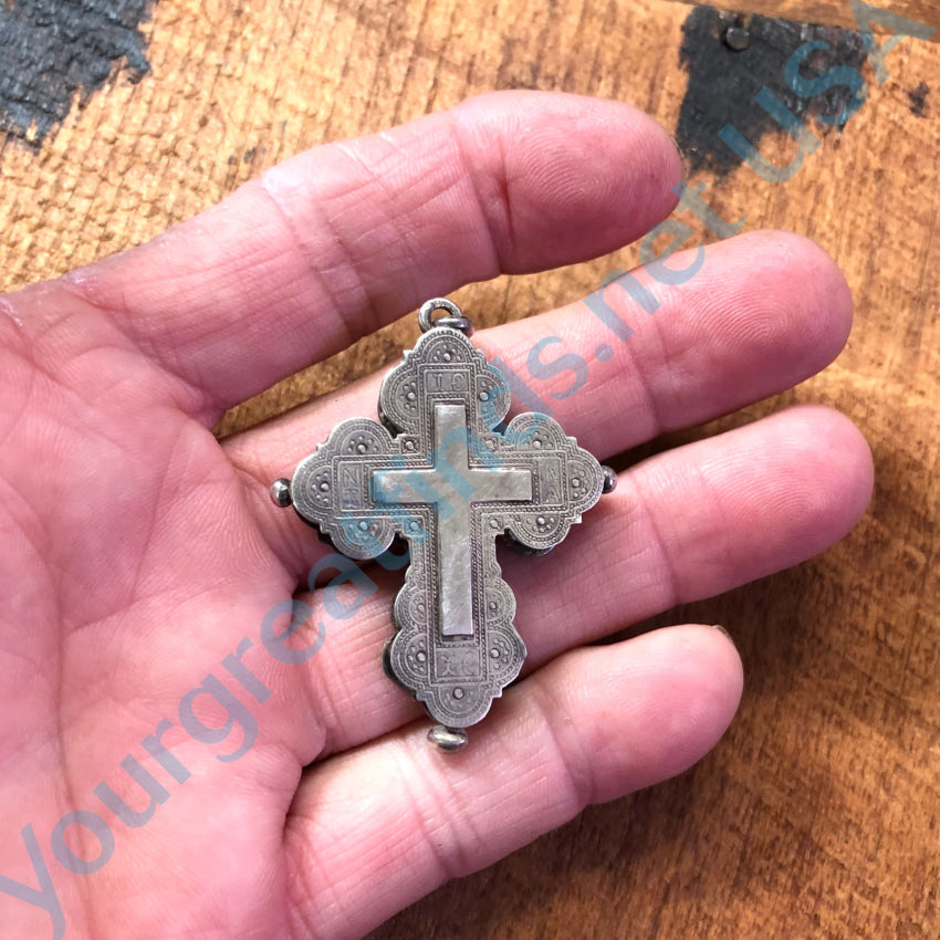 Vintage Sterling Silver & Gold Hand Etched Holy Cross Pendant Pendant