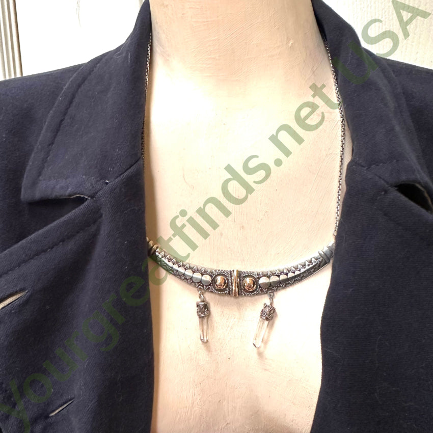 Vintage Sterling Silver Gold & Quartz Point Necklace