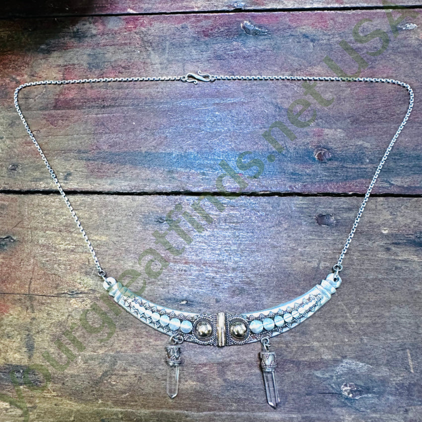 Vintage Sterling Silver Gold & Quartz Point Necklace