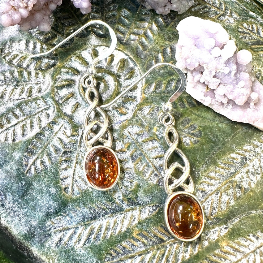 Vintage Sterling Silver Golden Amber Earrings Jewelry