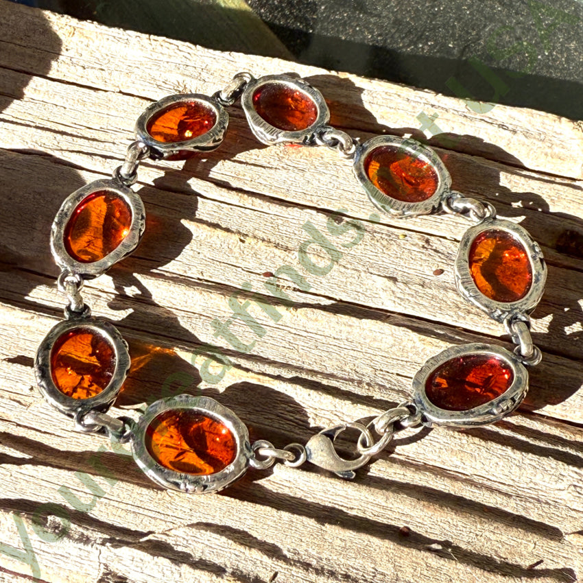Vintage Sterling Silver & Golden Amber Link Bracelet bracelet