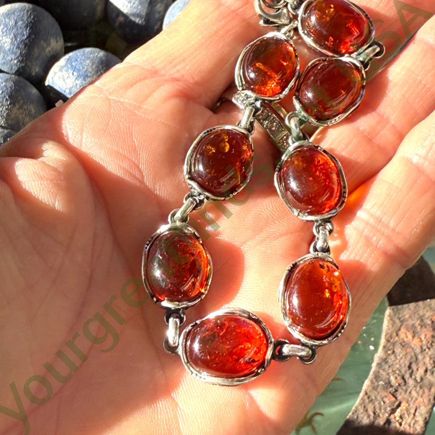 Vintage Sterling Silver & Golden Amber Link Bracelet bracelet