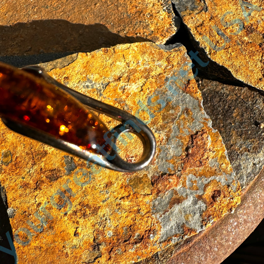 Vintage Sterling Silver & Golden Amber Pendant Pendant