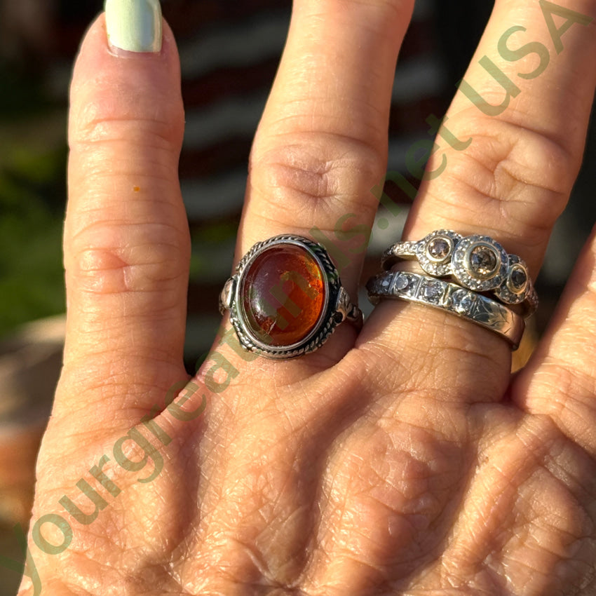 Vintage Sterling Silver & Golden Amber Ring SIze 7 Ring