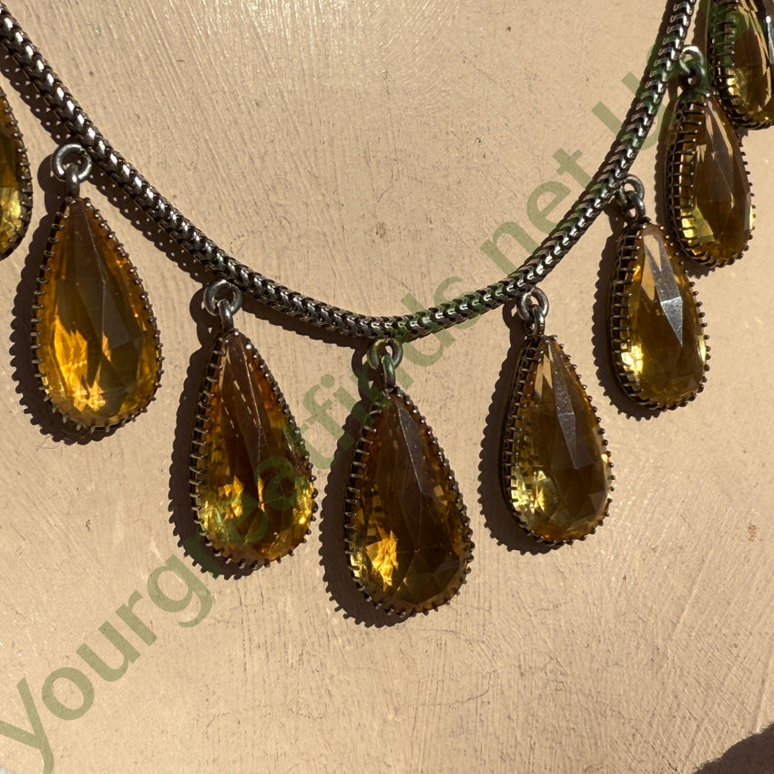 Vintage Sterling Silver & Golden Citrine Drop Necklace Earring Set necklace & earring set