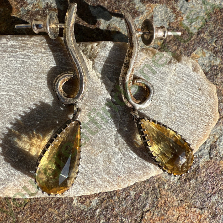 Vintage Sterling Silver & Golden Citrine Drop Necklace Earring Set necklace & earring set