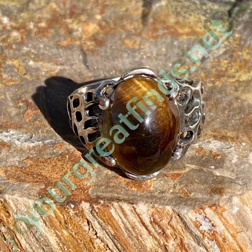 Vintage Sterling Silver Golden Tiger's Eye RIng Size 11 Yourgreatfinds