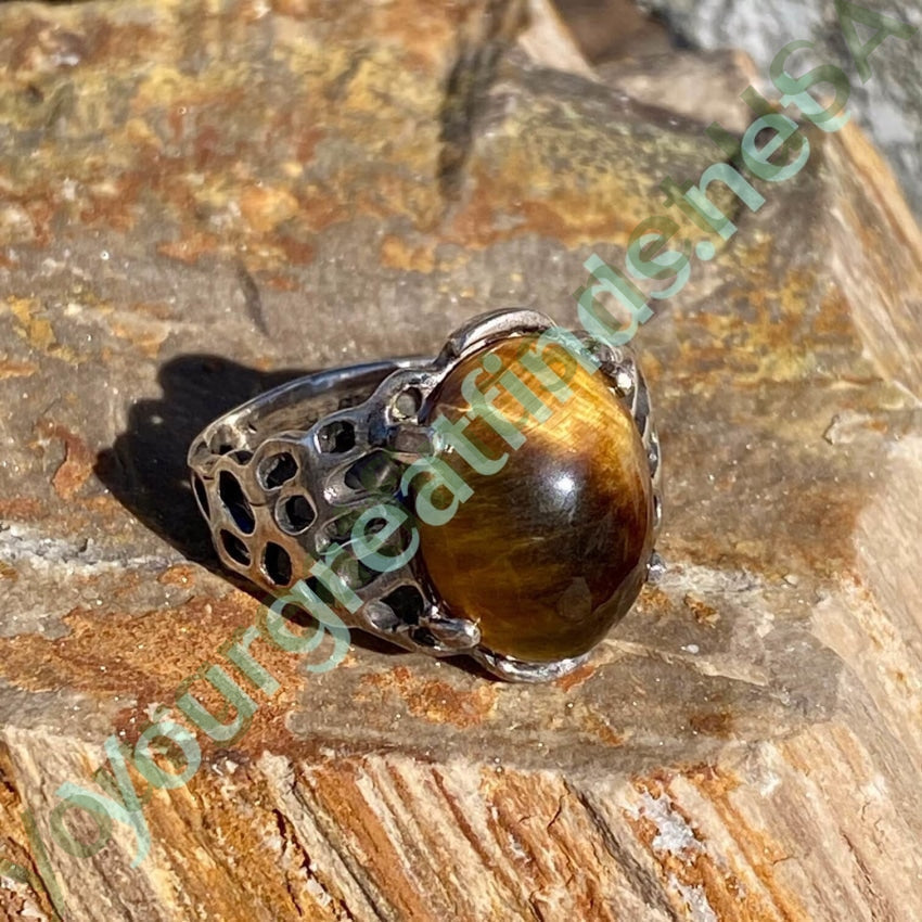 Vintage Sterling Silver Golden Tiger's Eye RIng Size 11 Yourgreatfinds