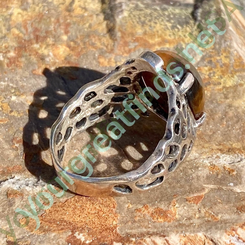 Vintage Sterling Silver Golden Tiger's Eye RIng Size 11 Yourgreatfinds
