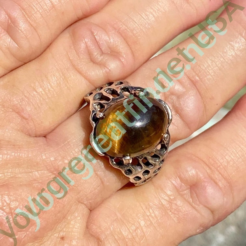 Vintage Sterling Silver Golden Tiger's Eye RIng Size 11 Yourgreatfinds