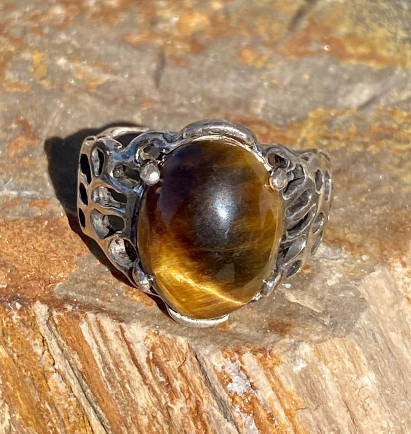 Vintage Sterling Silver Golden Tiger's Eye RIng Size 11 Yourgreatfinds