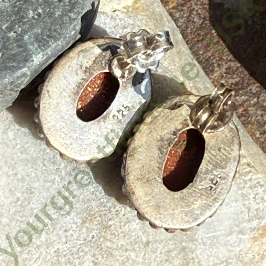 Vintage Sterling Silver Goldstone Pierced Post Stud Earrings earrings