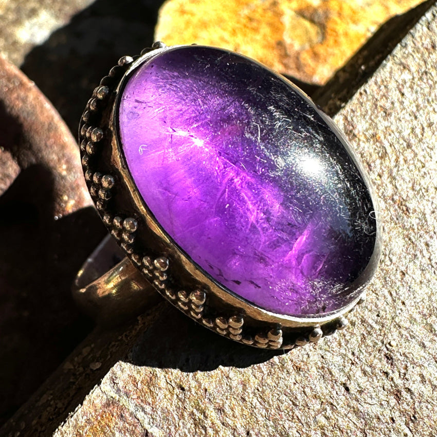 Vintage Sterling Silver Grape Amethyst Ring Mexico Size 6 Ring