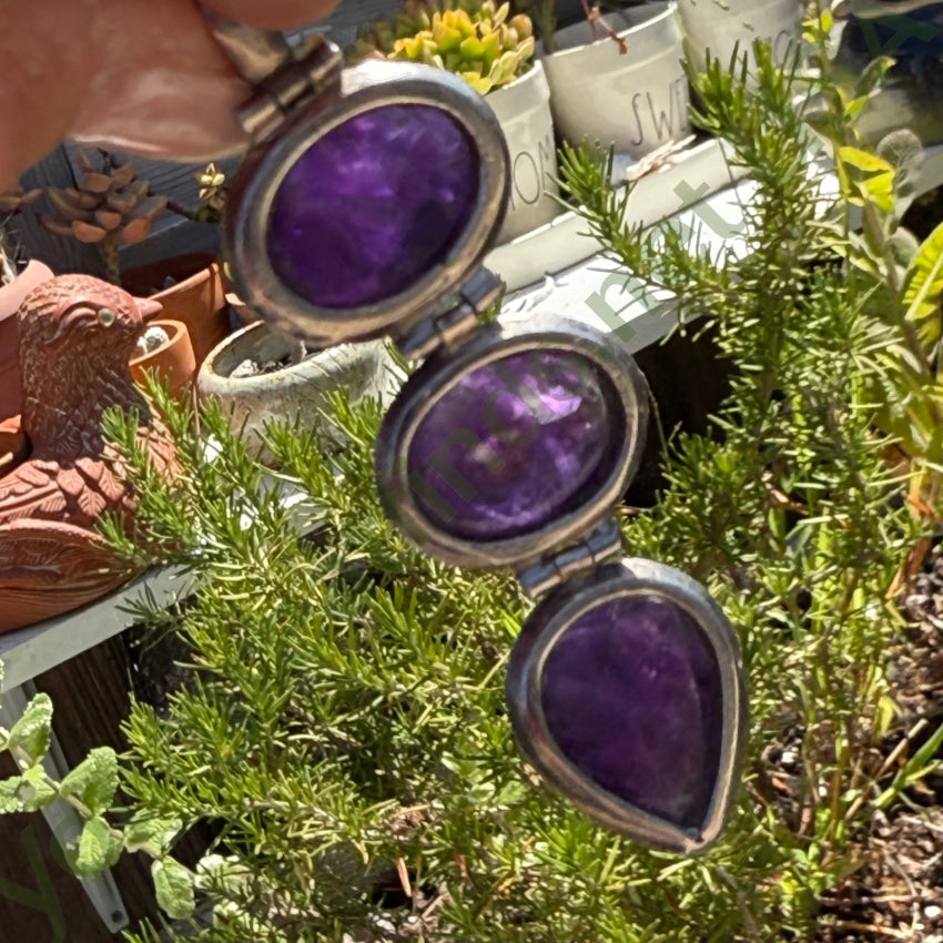 Vintage Sterling Silver & Grape Amethyst Stoplight Pendant pendant