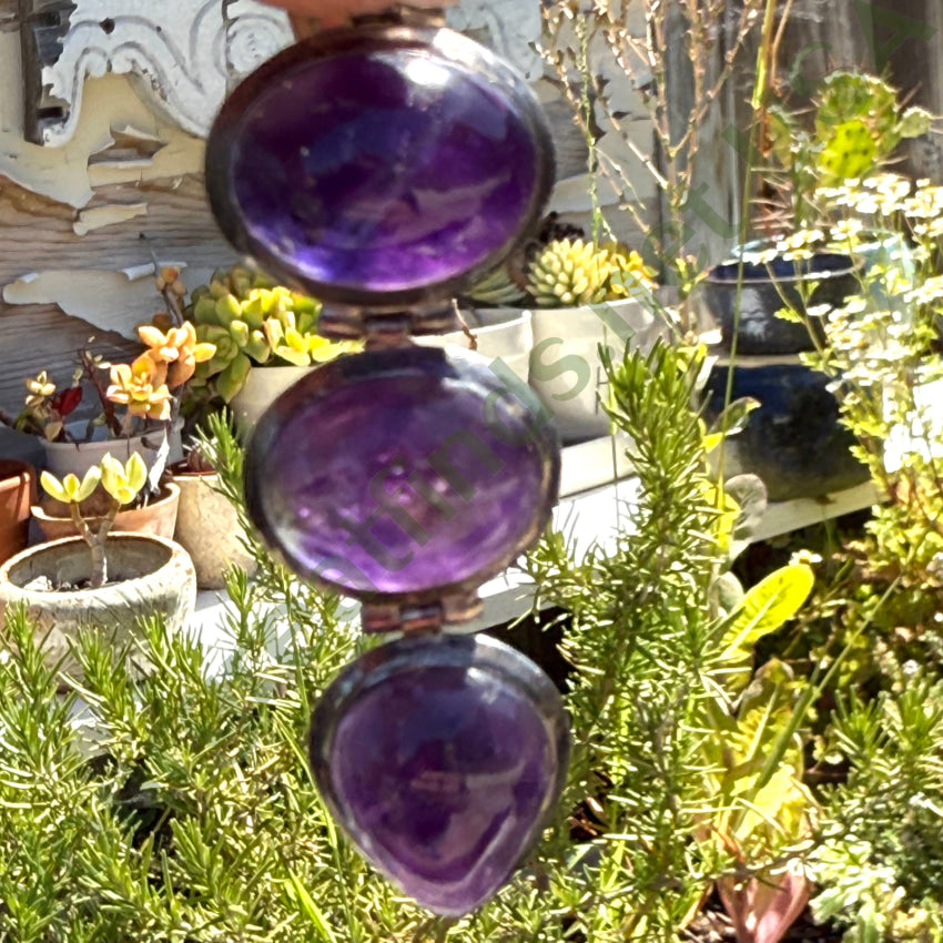 Vintage Sterling Silver & Grape Amethyst Stoplight Pendant pendant