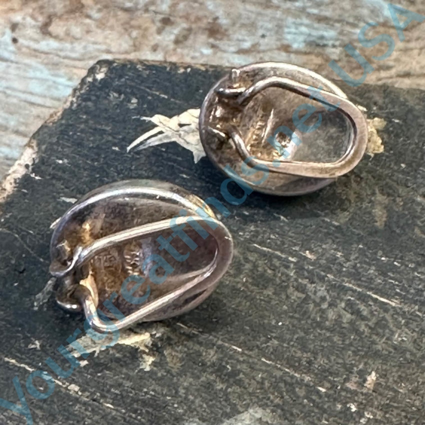 Vintage Sterling Silver Gray Banded Agate Clip Earrings